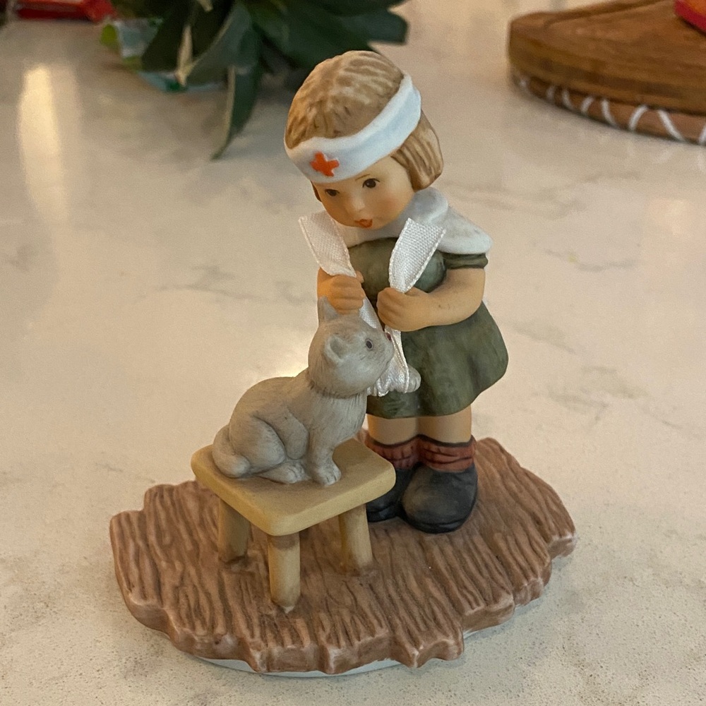 Goebel Nurse with Cat Figurine in Green and Brown